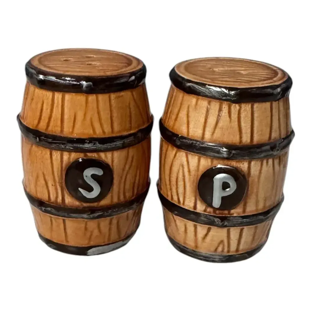 Rivers Edge Cowboy Holding Barrels Salt Pepper Shaker Set Western Rustic